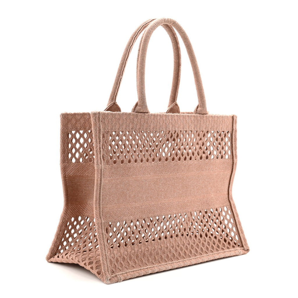 Christian Dior Mesh Embroidered Medium Book Tote Clay