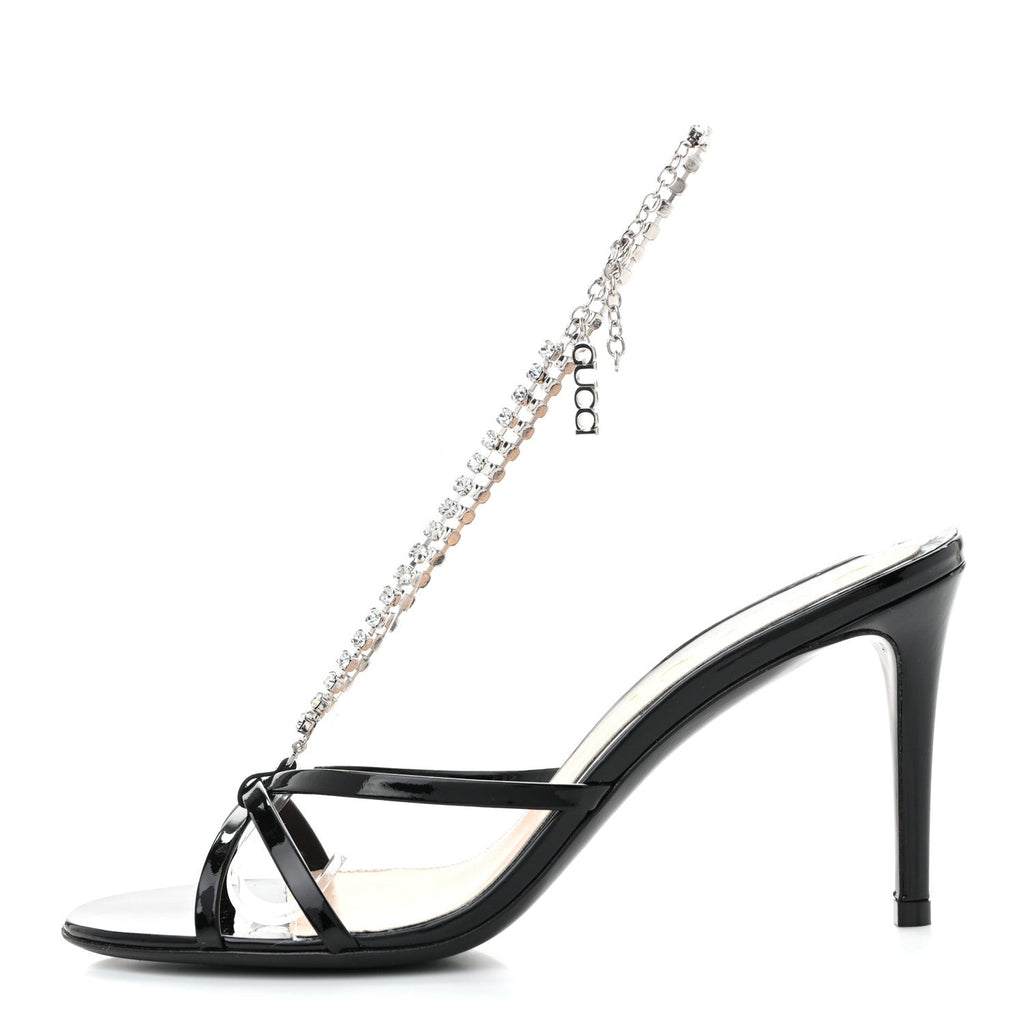 Gucci Vernice Crystal Sandals 37 Black