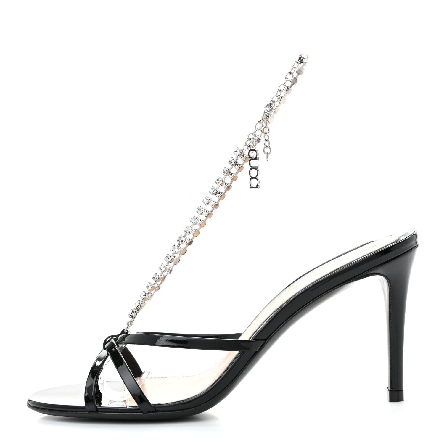 Gucci Vernice Crystal Sandals 37 Black