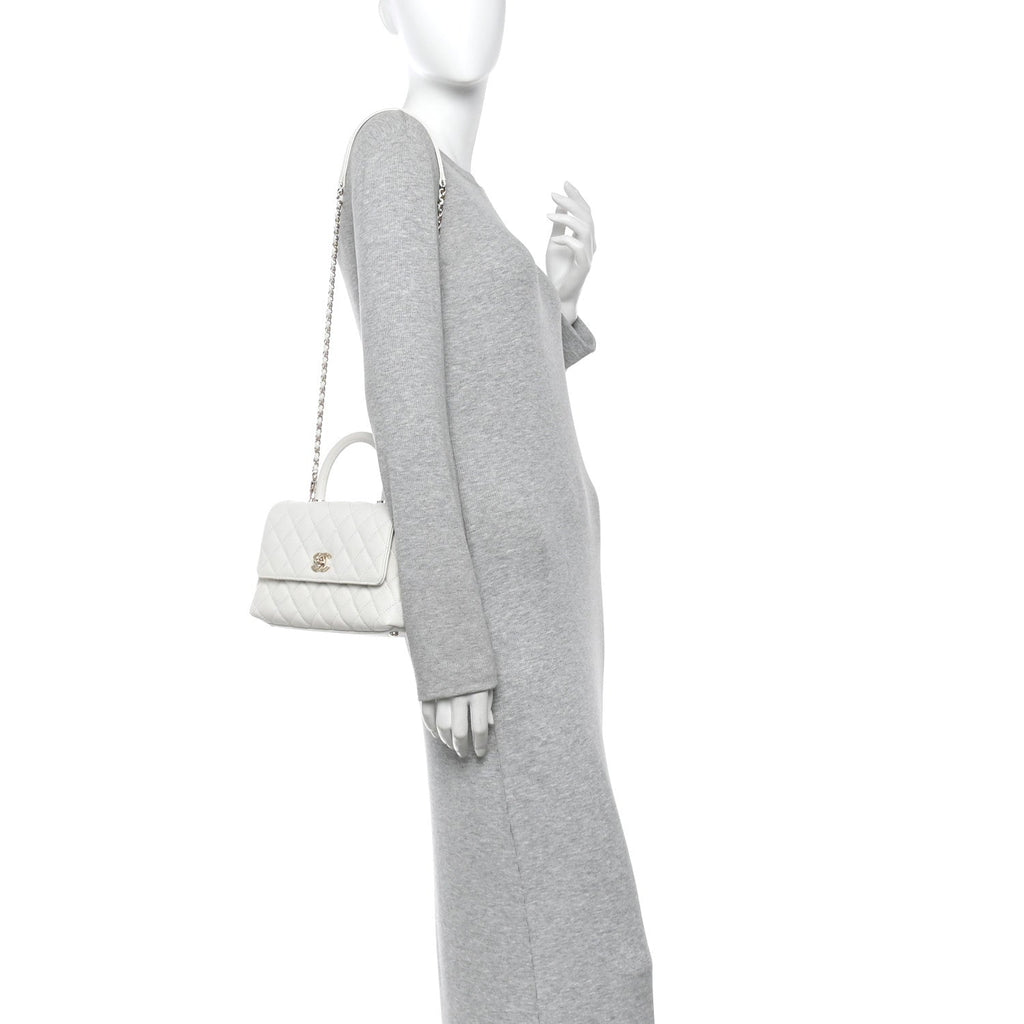 Chanel Caviar Quilted Mini Coco Handle Flap White