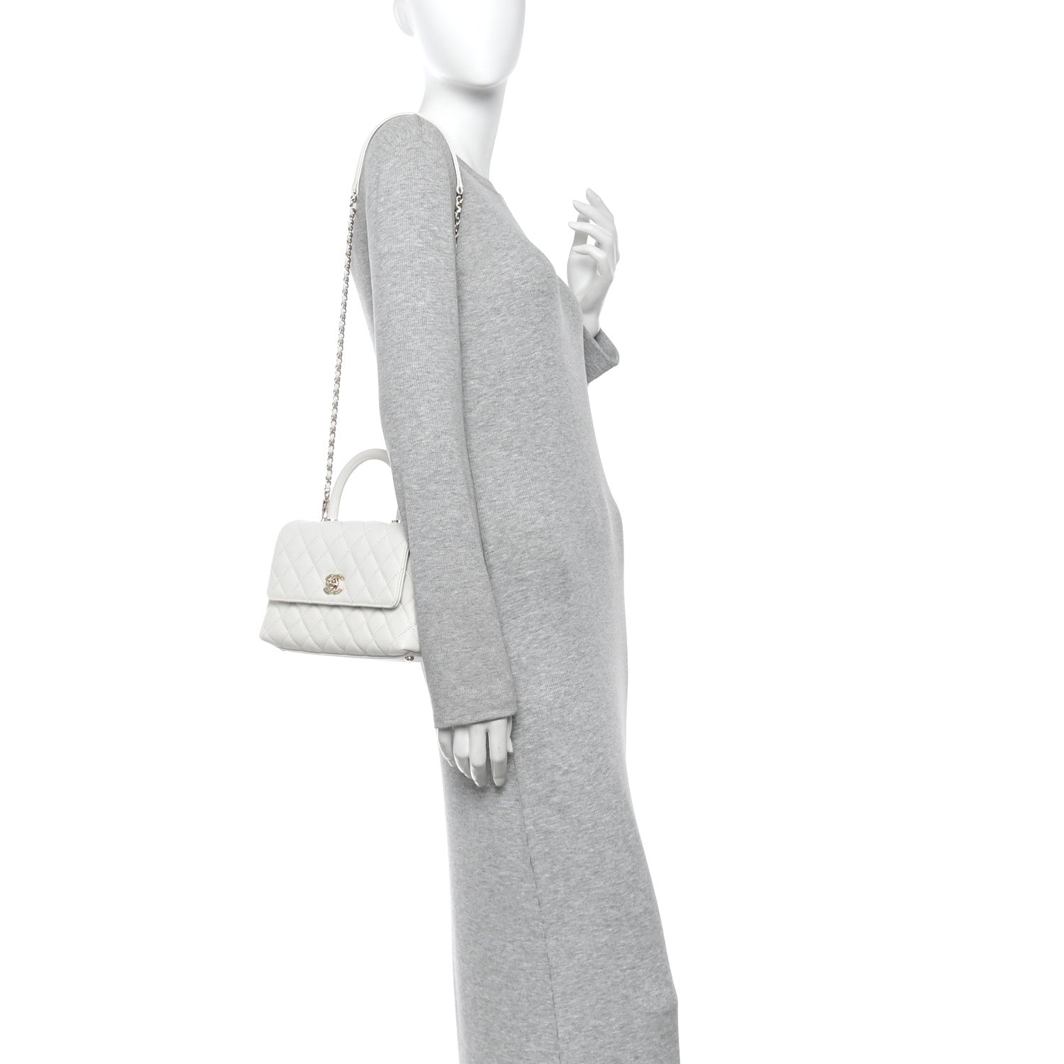 Chanel Caviar Quilted Mini Coco Handle Flap White