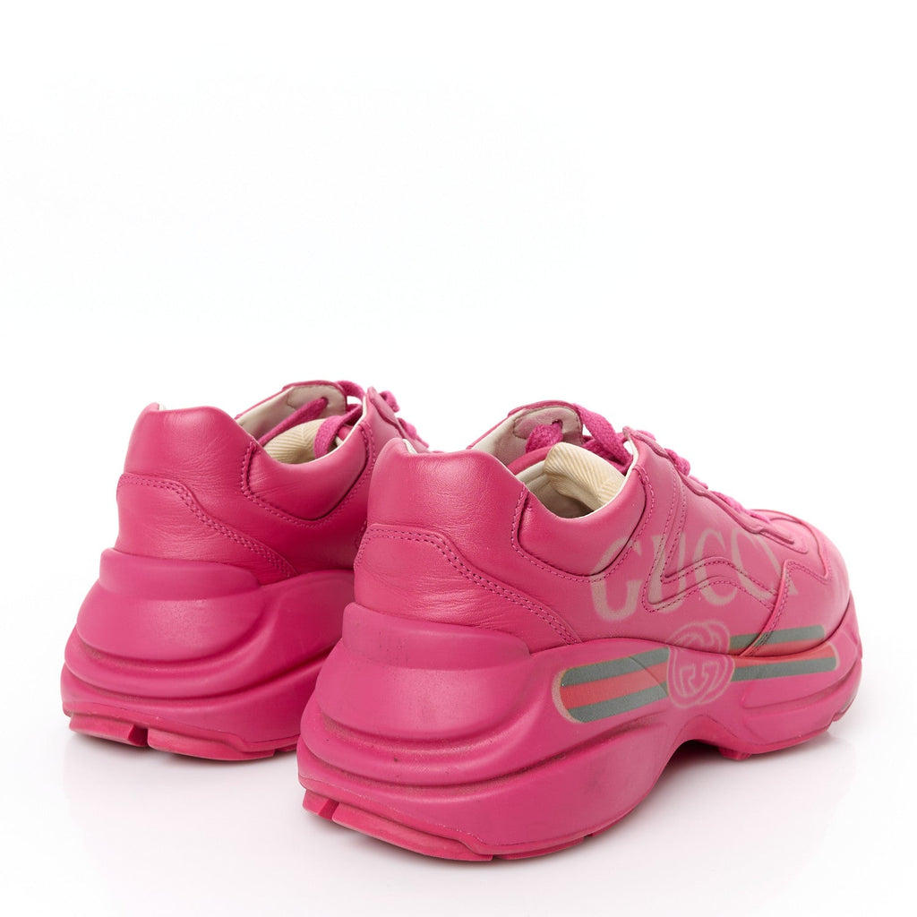 Gucci Calfskin Logo Womens Rhyton Sneakers 35 Box Pink