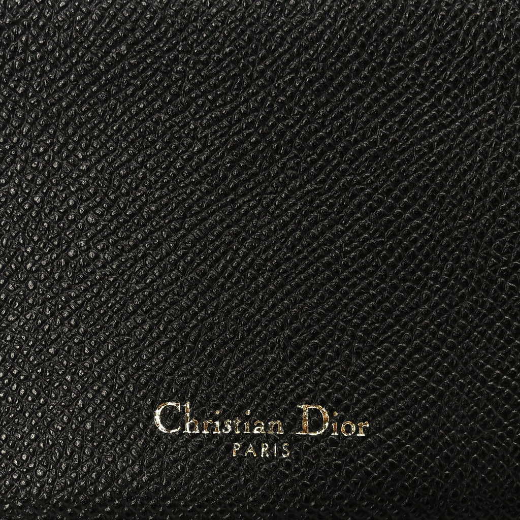 Christian Dior Grained Calfskin Saddle Chain Wallet Pouch Black