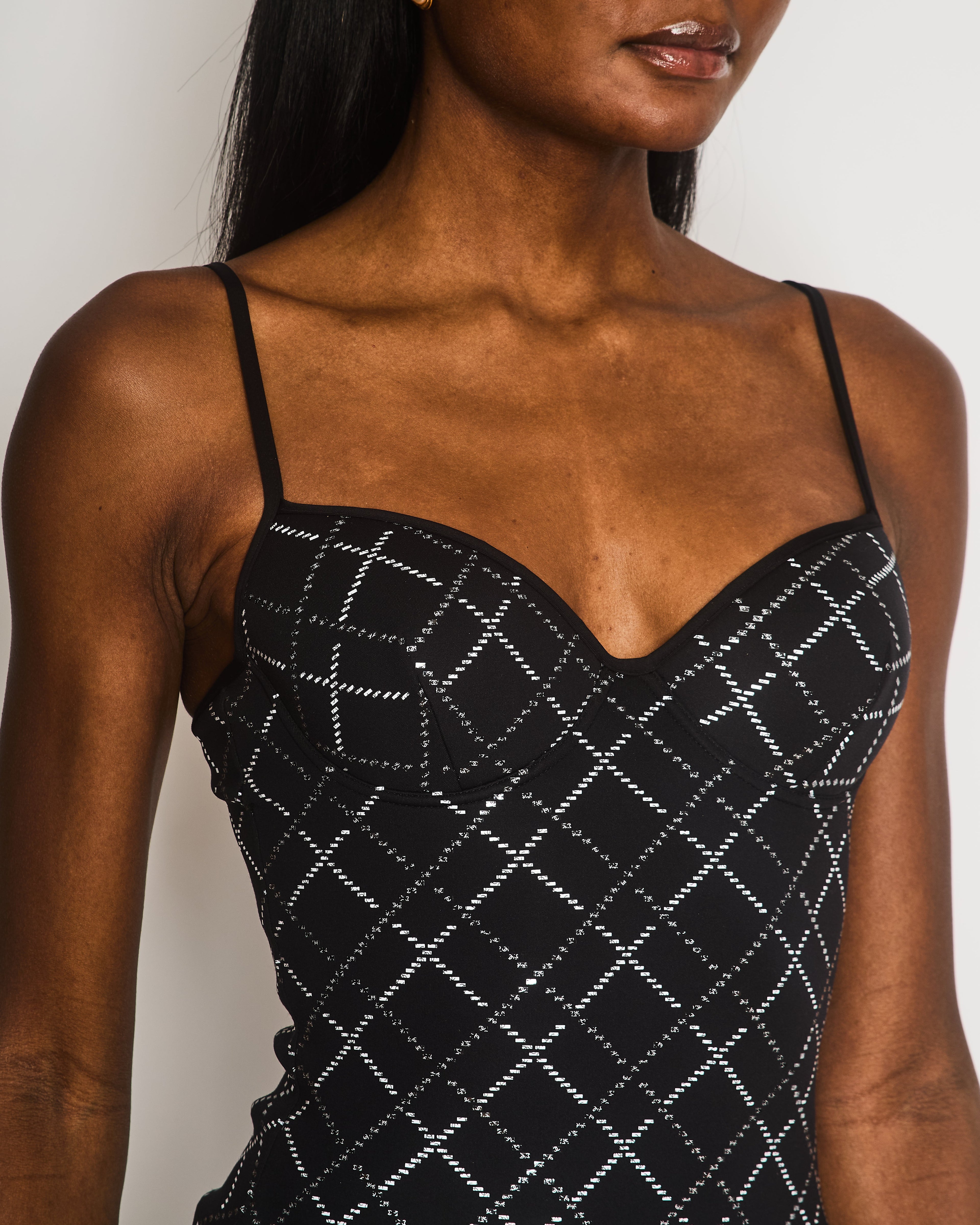 Chanel 20C Black Quilt Glittered Thin Strap Top and Leggings with Black and White CC Logo Detail Size FR 42 (UK 14)