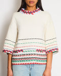 Chanel 16/S White Tweed Chevron Short Sleeve Top with Silver Botton Detail FR 38 Size UK 8