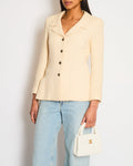 Chanel 00/C White and Peach Check Tweed Long Sleeve Jacket with Brushed Silver Logo Buttons Size FR 38 (UK 10)