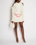 Chanel 23N Coco Neige Cream Cashmere Mini Skirt with Fuchsia and Beige CC Logo Chain Pattern with Crystal Embellished CC Logo Detail Size FR 34 (UK 6)