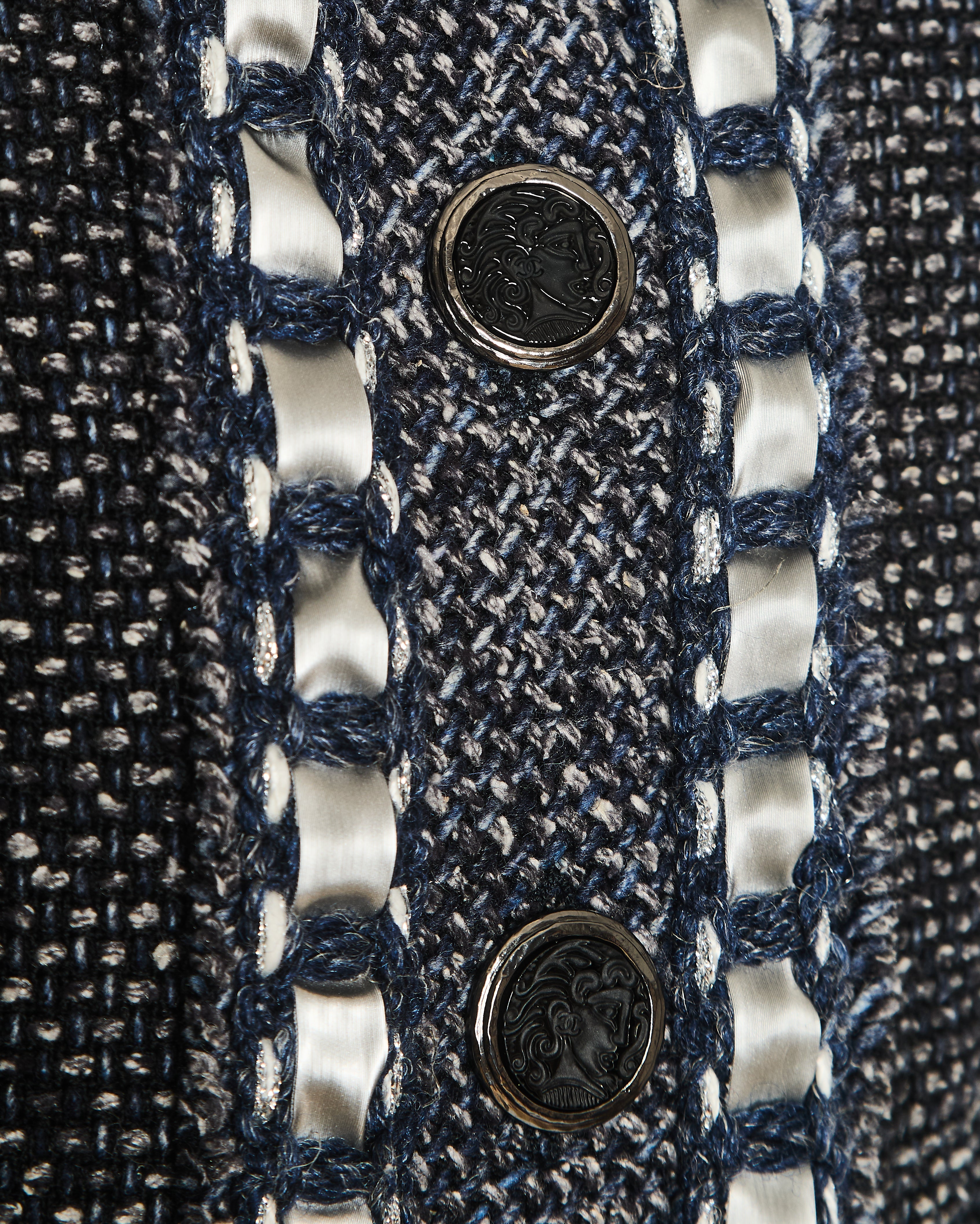 Chanel Paris/Rome 2016 Métiers D’Art Black Tweed Mid-Sleeve Pocket Dress Size FR 36 (UK 8)