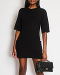Chanel Black Wool Knitted Short-Sleeved Mini Dress with Front Pockets and Silver Textured CC Logo Button Detail Size FR 34 (UK 6)