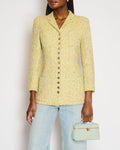 Chanel Vintage 96P Yellow and Multi-Colour Tweed Jacket with Silver Polished CC Logo Buttons and Front Pocket Details Size FR 38 (UK 10)