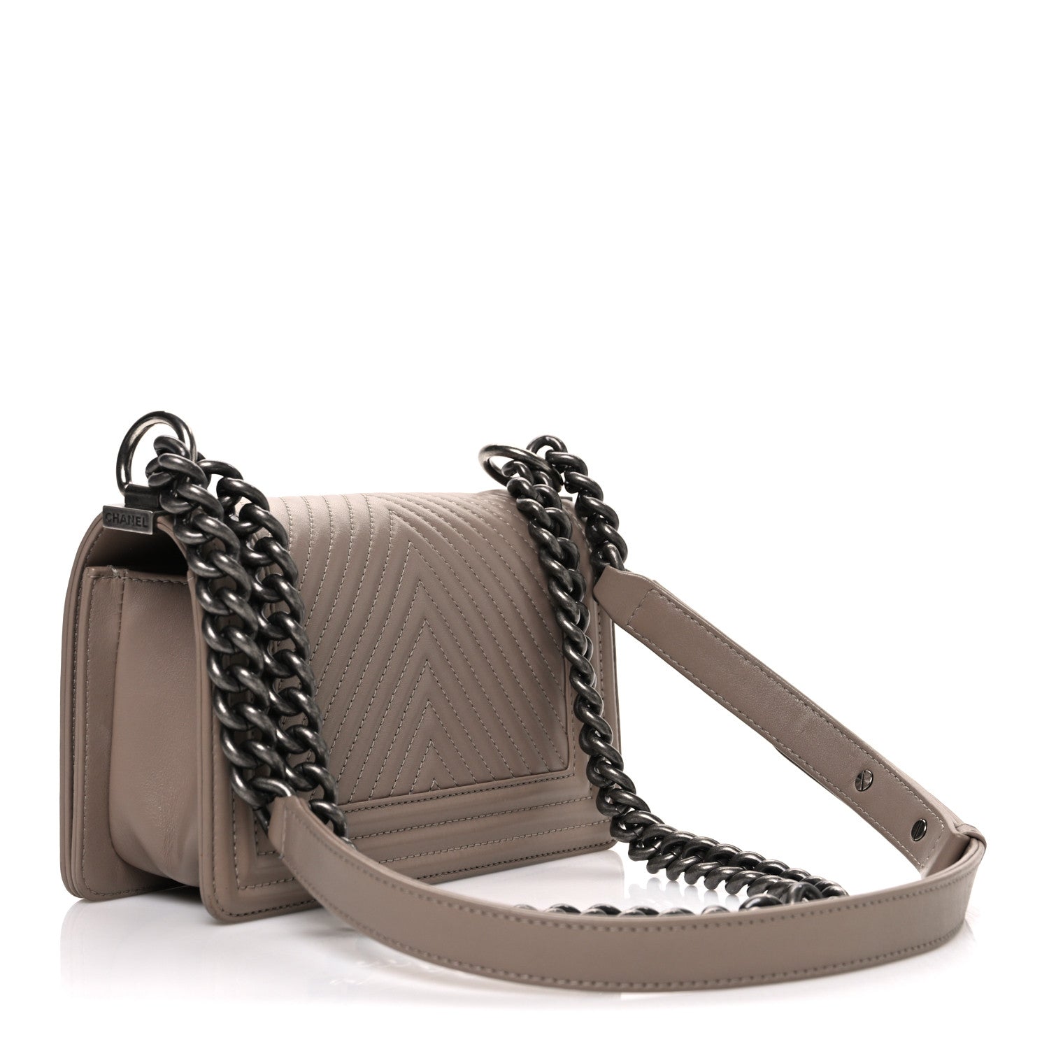 Chanel Calfskin Chevron Quilted Small Boy Flap Dark Beige