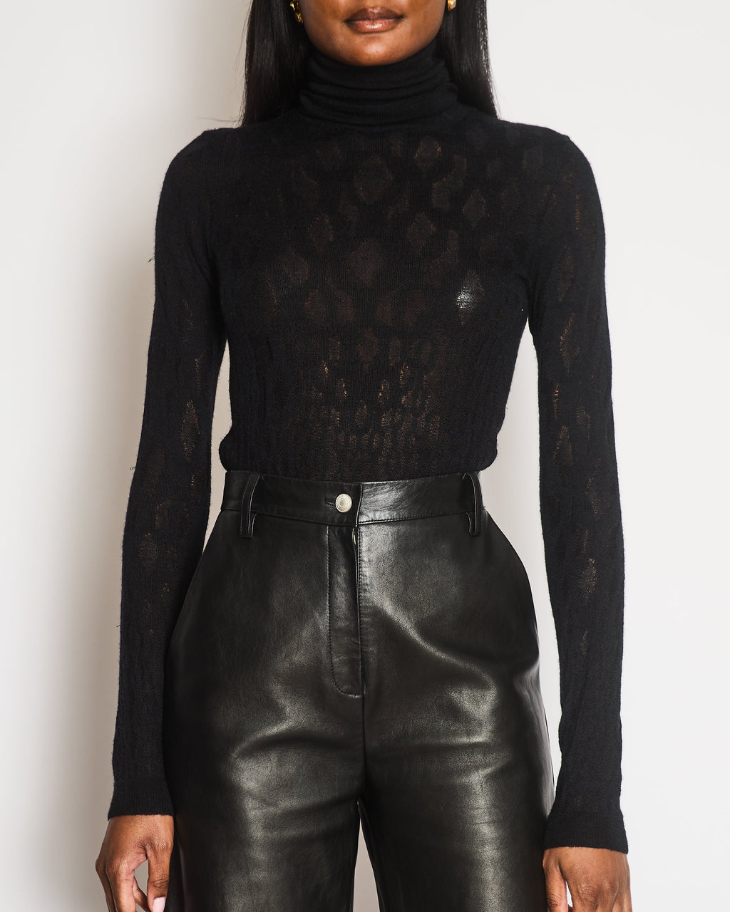 Chanel Black Knit High-Neck Top with Silver CC Logo Button Detail Size FR 34 (UK 6)