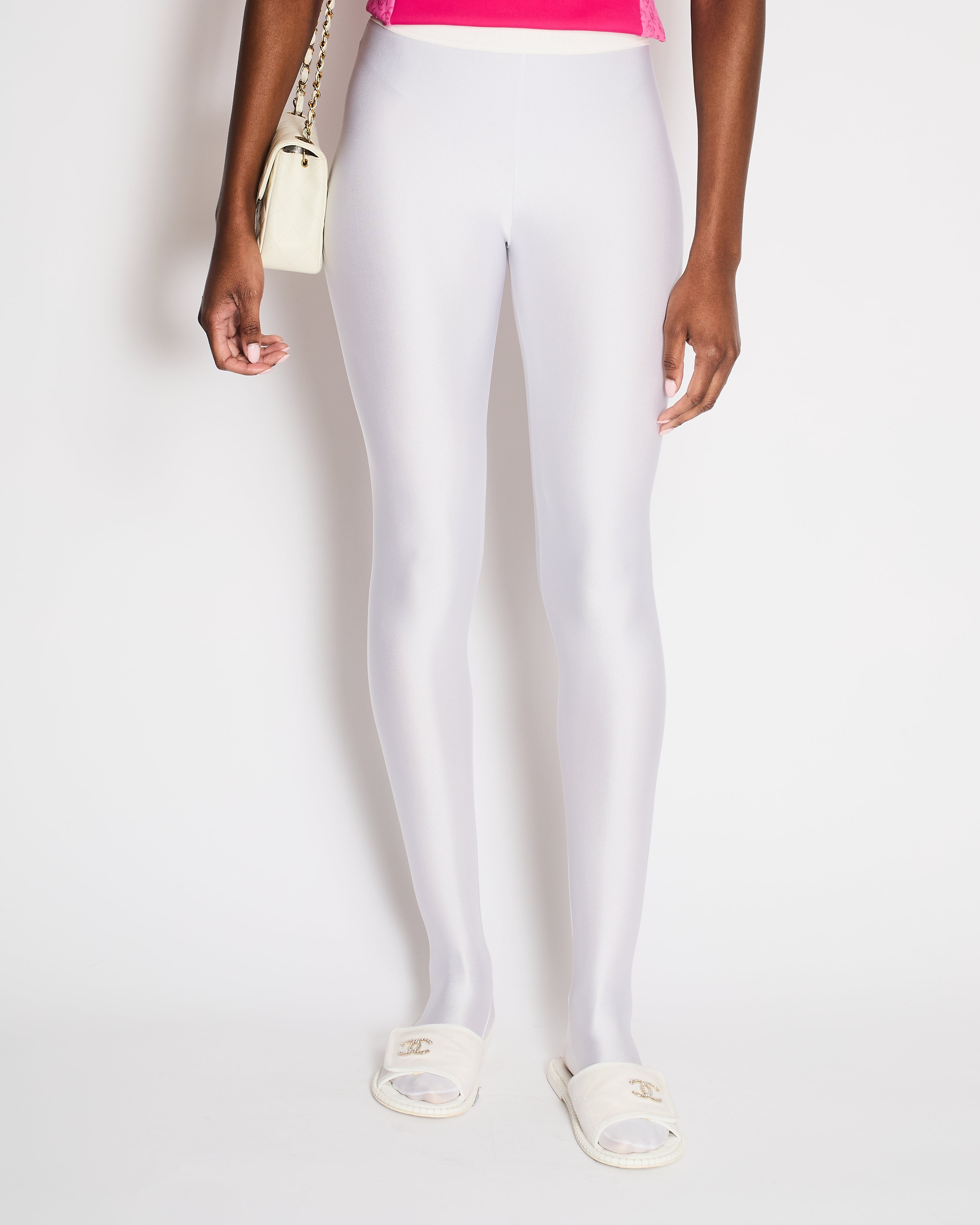 Chanel White Leggings with Coco Chanel Logo Band Detail Size M (UK 10)