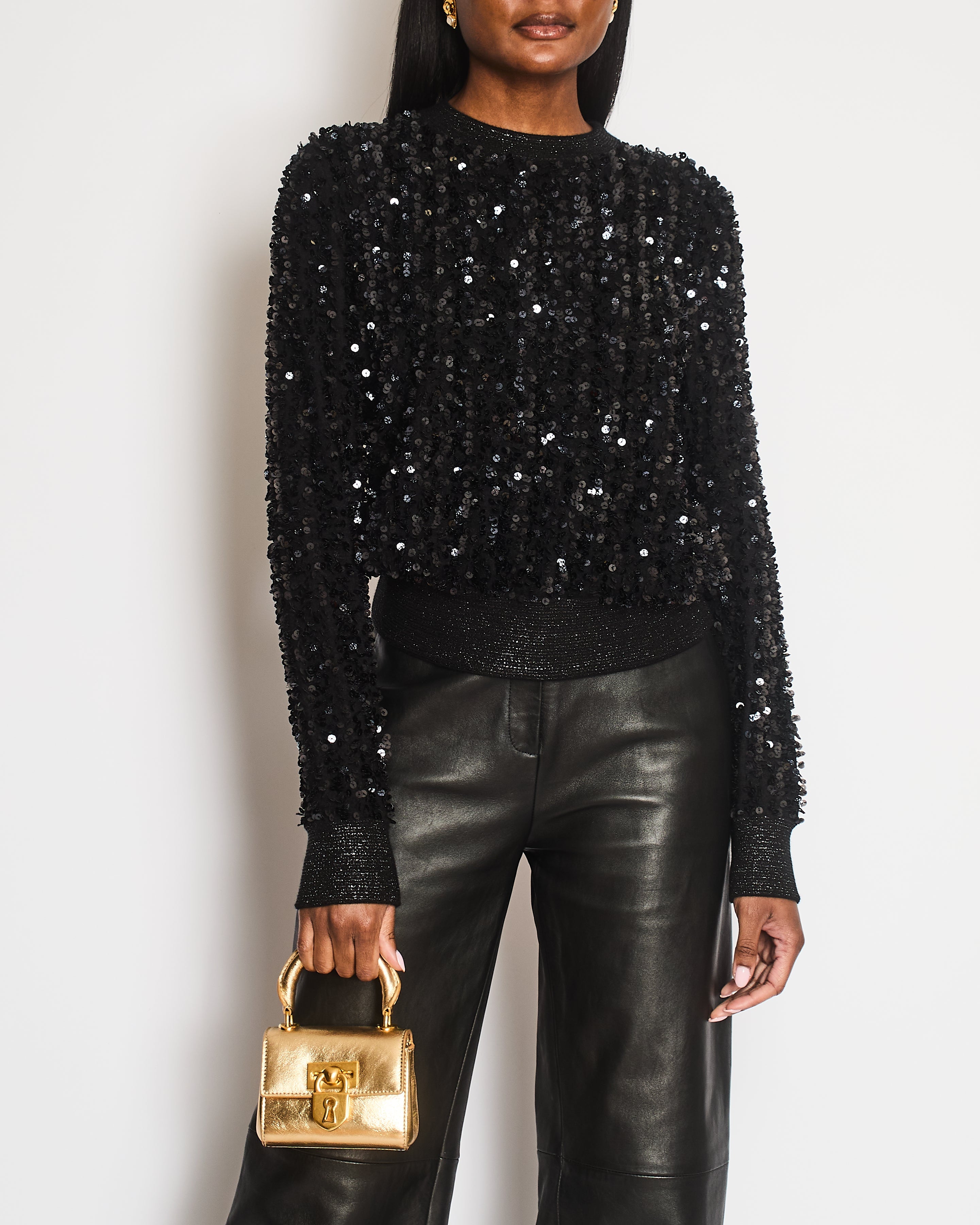 Chanel Black Sequin Embellished Jumper with Metallic Cuff Details Size FR 36 (UK 8)