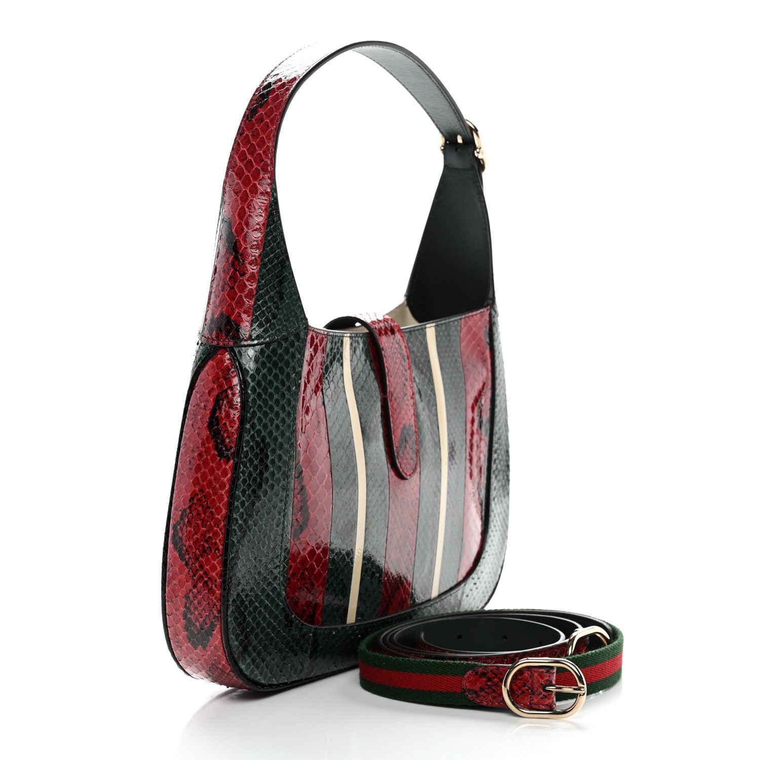 Gucci Snakeskin Web Small Jackie 1961 Hobo Green