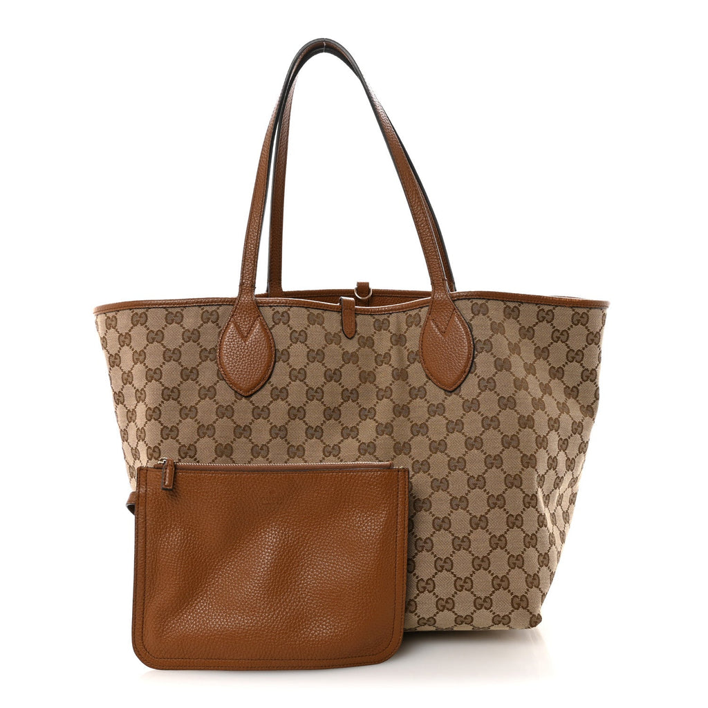 Gucci Grained Calfskin Monogram Large Totissima Reversible Tote Brown