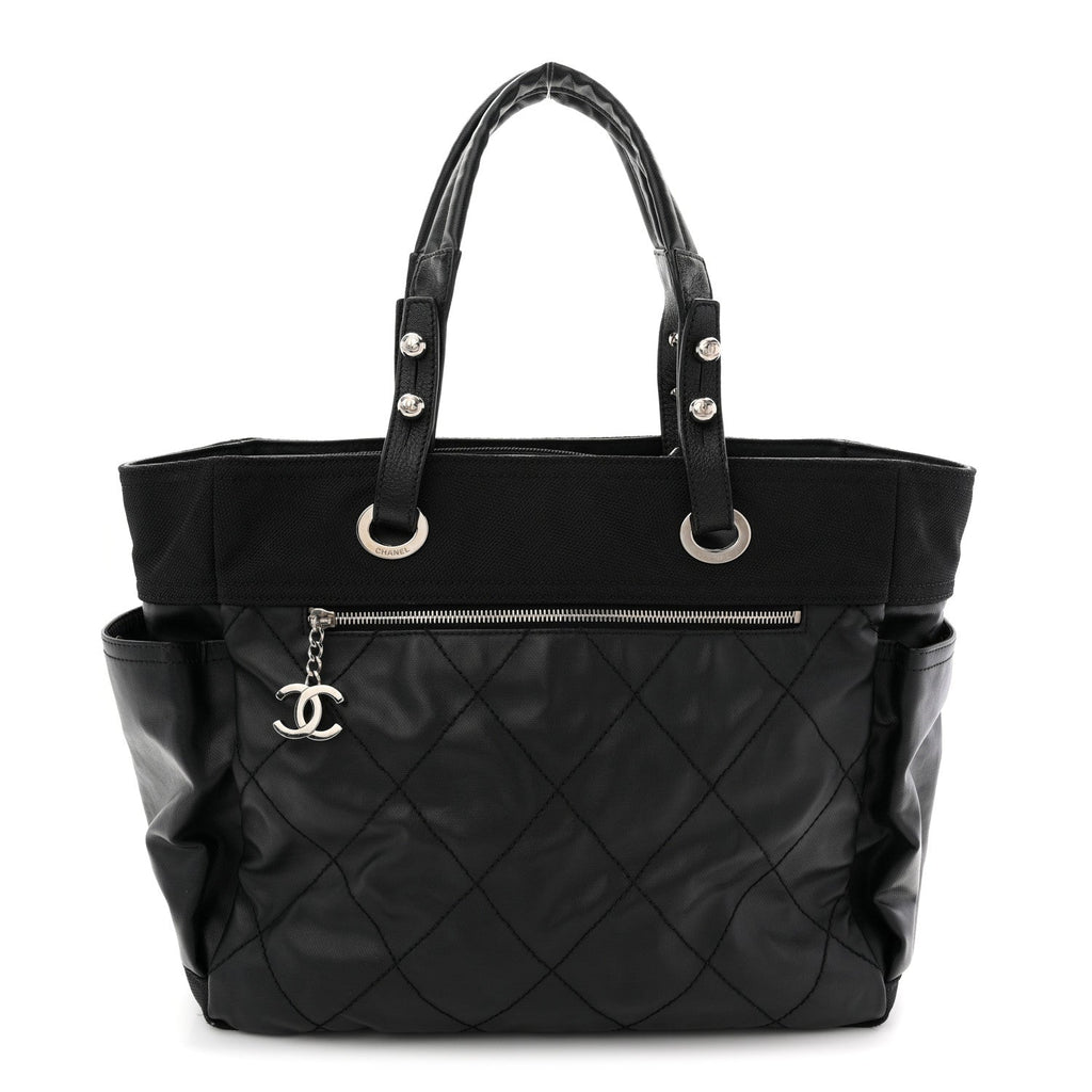 Chanel Coated Canvas Quilted Large Paris Biarritz Tote Black