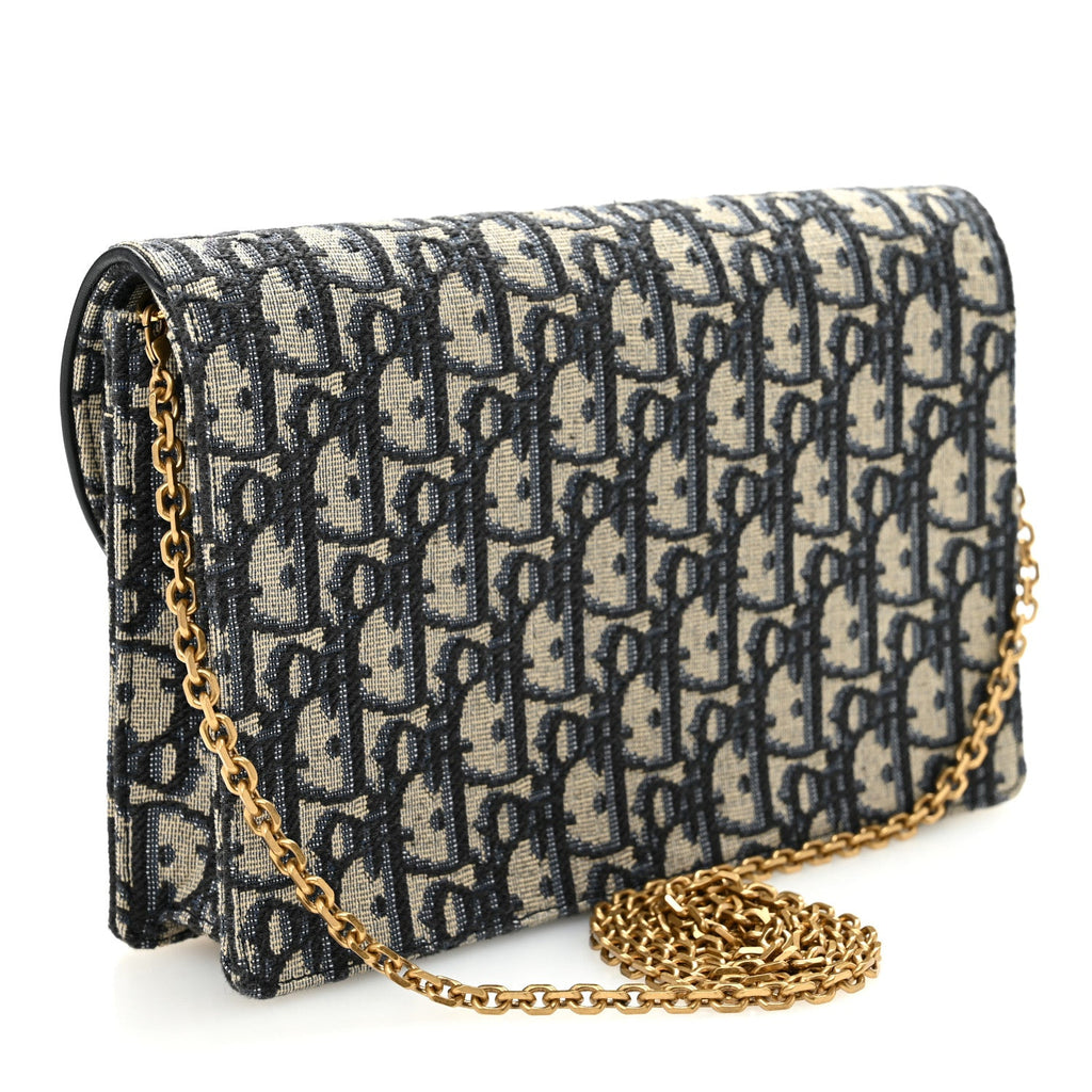 Christian Dior Oblique Saddle Chain Pouch Blue