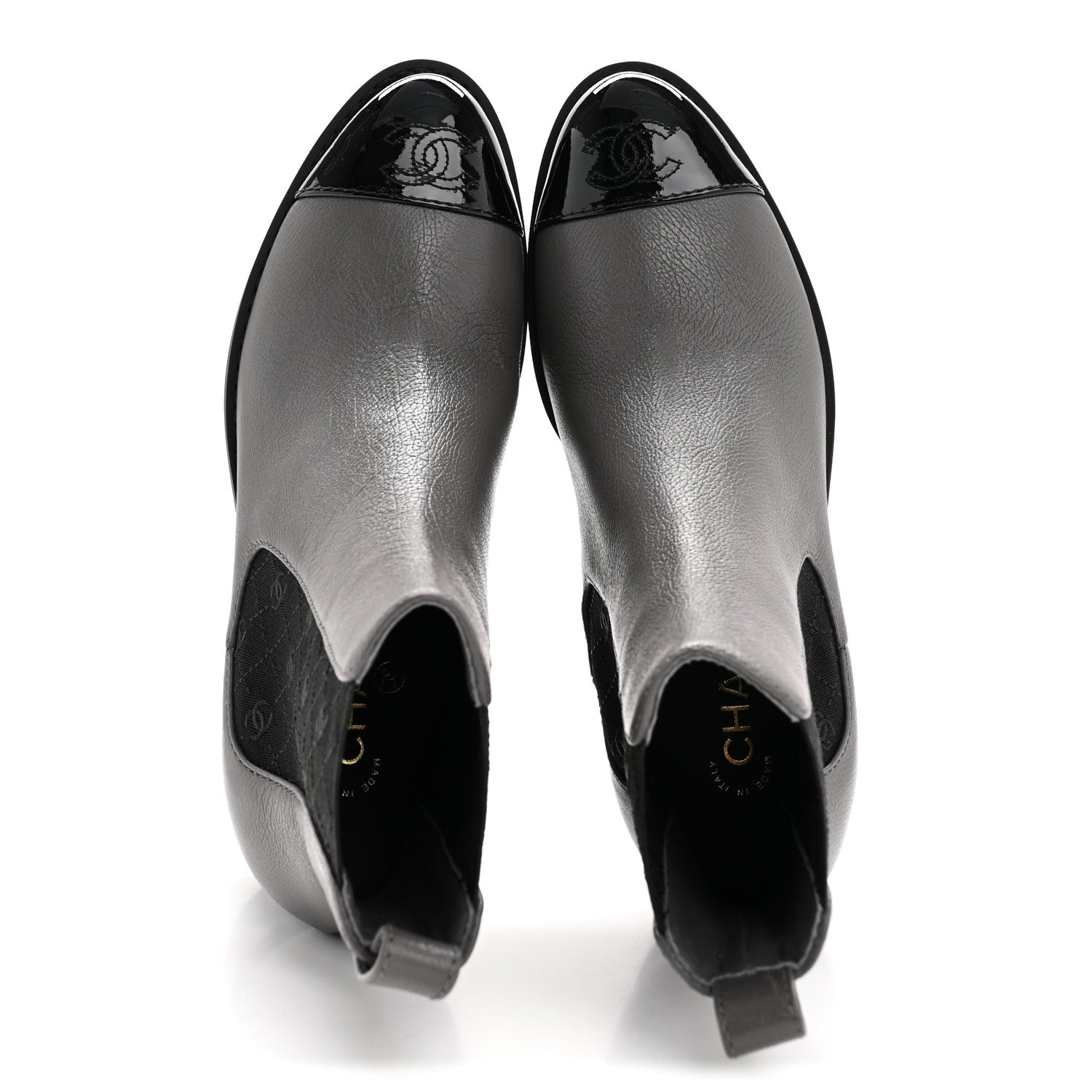 Calfskin Patent Cap Toe CC Short Boots 39 Grey Black