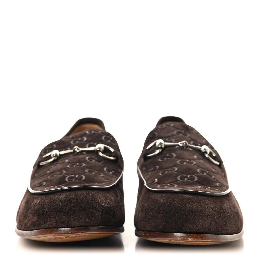 Gucci Luxury Suede GG Monogram Horsebit Mens Jordy Loafers 12 Night Cocoa