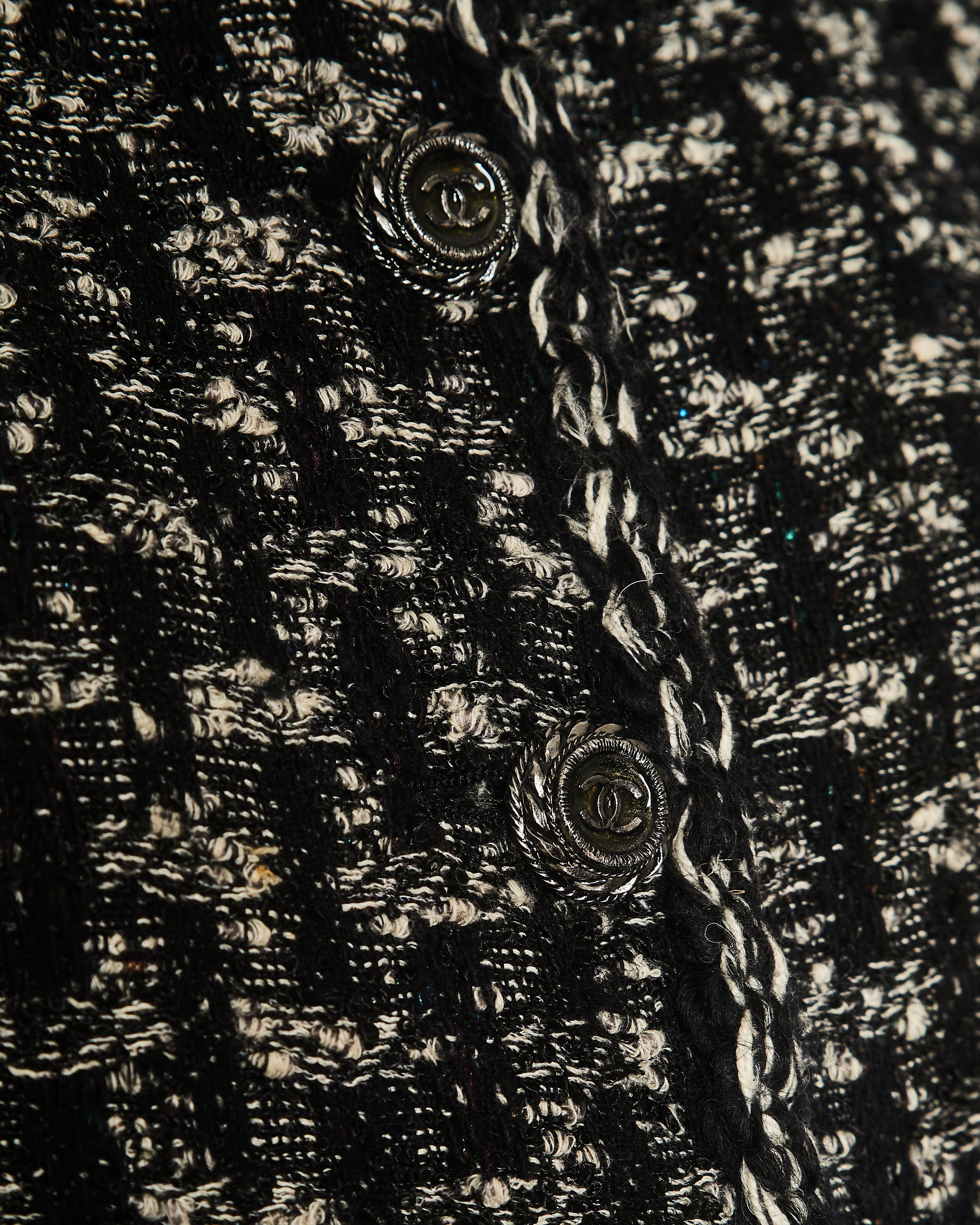 Chanel 13A Black and White Tweed Collar Jacket and Skirt Set with CC Logo Button Detail Size FR 38 (UK 10)