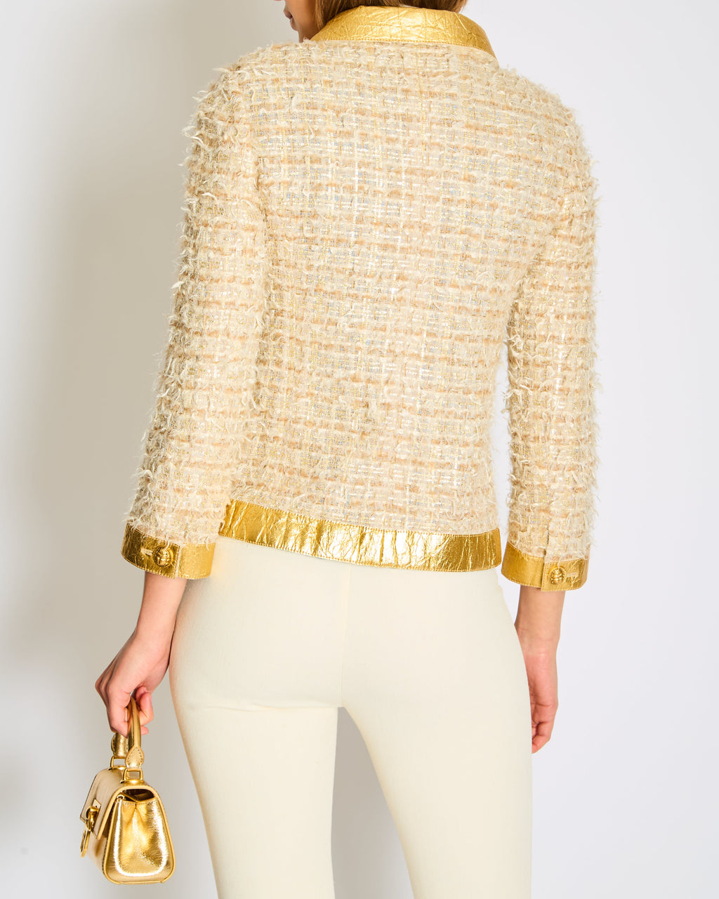 *HOT* Chanel 19F Egyptian Gold Pineapple and Beige Jacket with Antique Gold Buttons and Pockets Detailing Size FR 34 (UK 6)