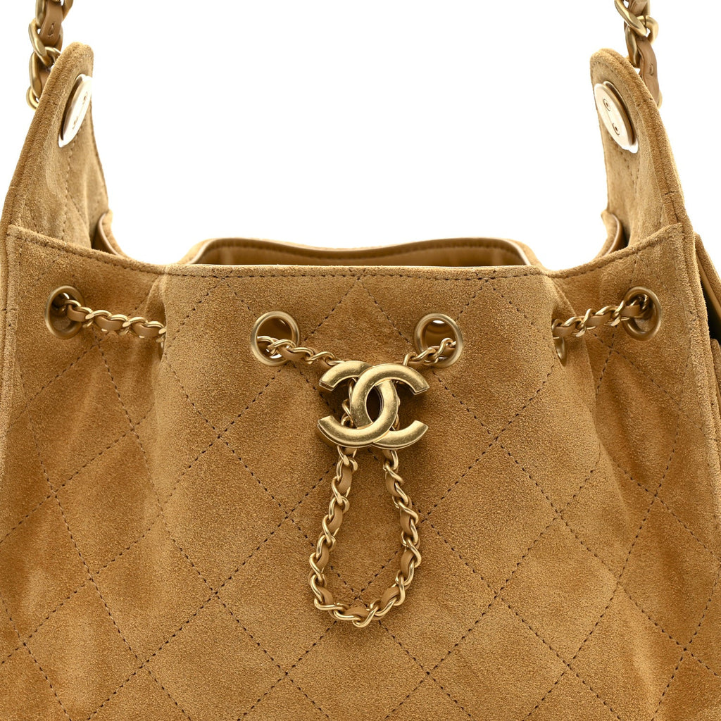 Chanel Suede Quilted Mini Chanel 25 Handbag Beige