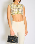 Chanel 04/FW White, Black and Lime Knitted Tweed Vest Top with Silver CC Button Detail Size FR 38 (UK 10)