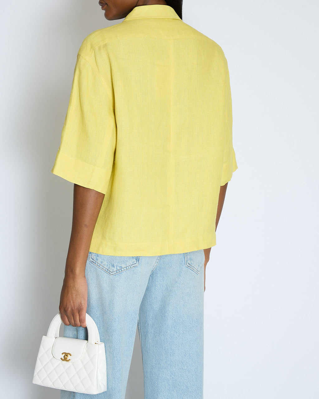 Chanel 96/P Lime Linen Shirt with CC Button Detail and Pockets Size FR 36 (UK 8)