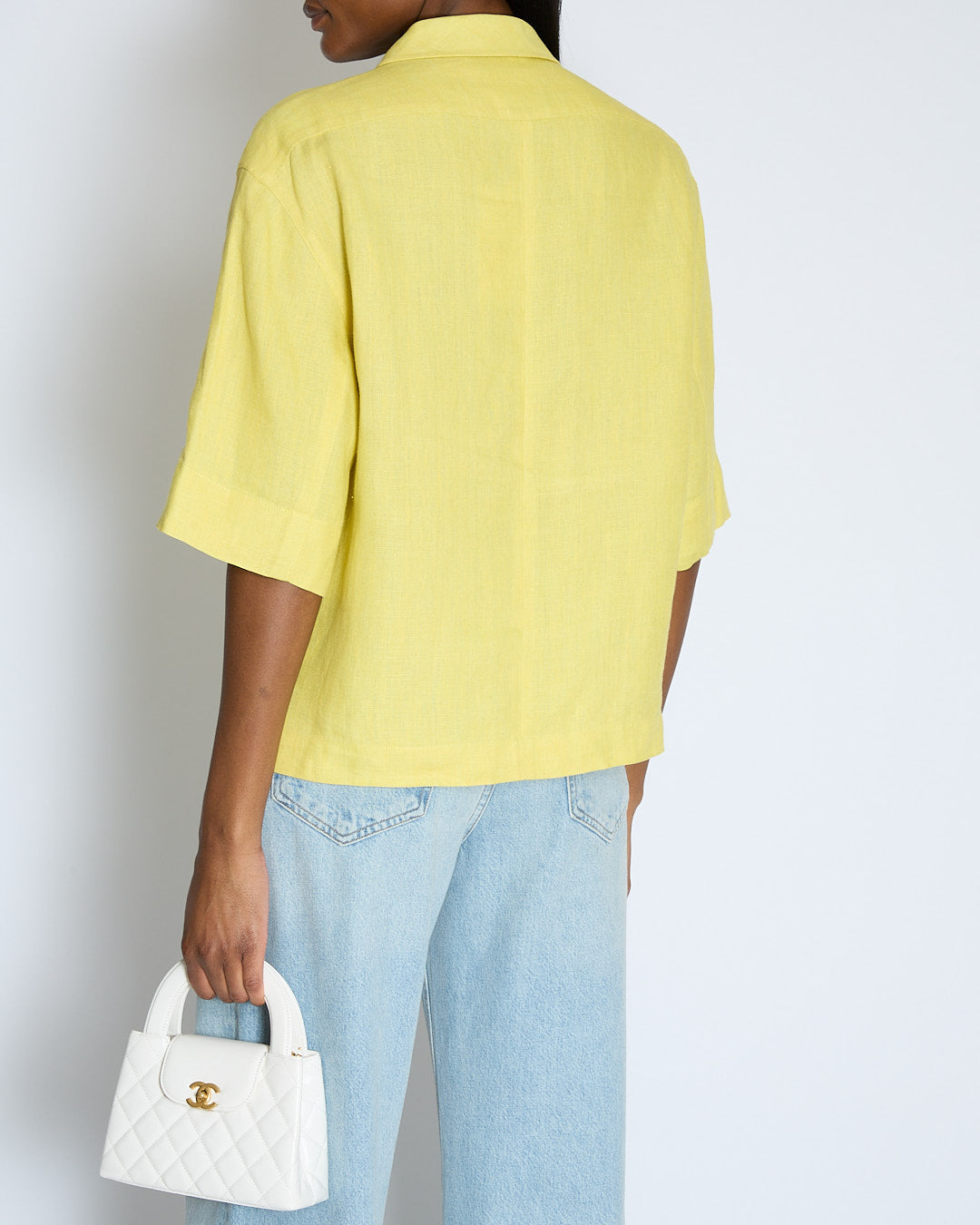 Chanel 96/P Lime Linen Shirt with CC Button Detail and Pockets Size FR 36 (UK 8)