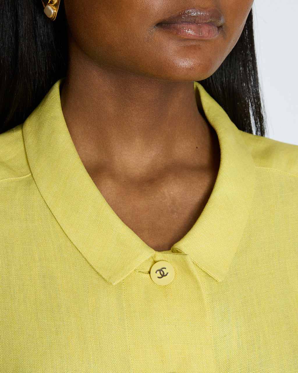 Chanel 96/P Lime Linen Shirt with CC Button Detail and Pockets Size FR 36 (UK 8)
