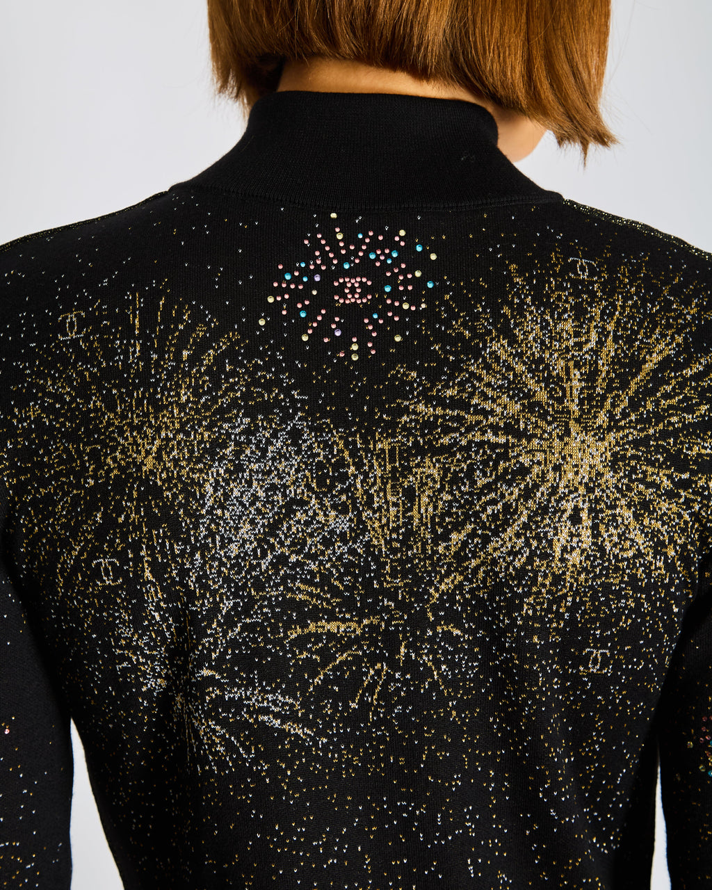 Chanel AW/26 Black Fireworks Embellished Long Sleeve Dress with Zipper and CC Buttons Detailing FR 38 (UK 10)