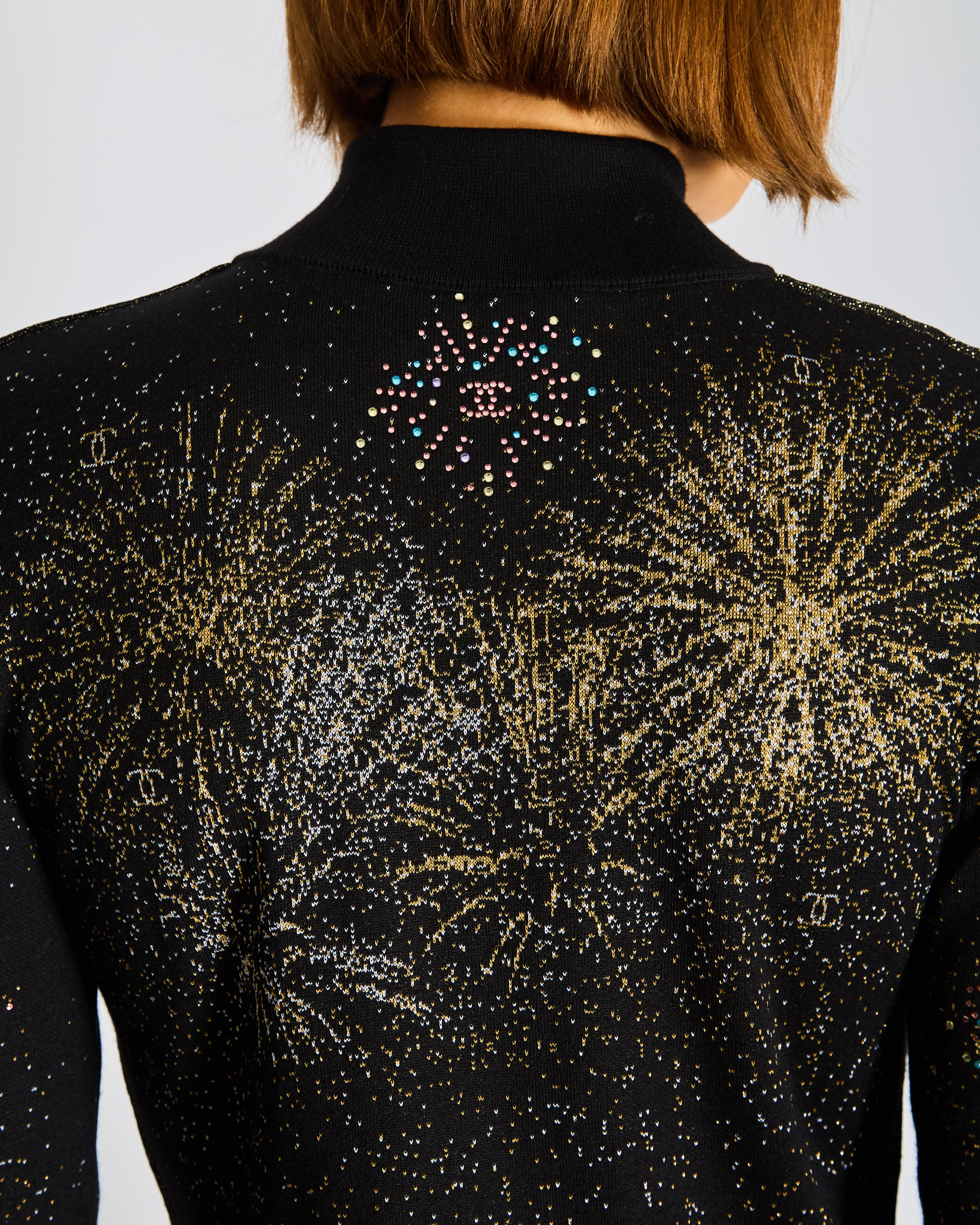 Chanel AW/26 Black Fireworks Embellished Long Sleeve Dress with Zipper and CC Buttons Detailing FR 38 (UK 10)