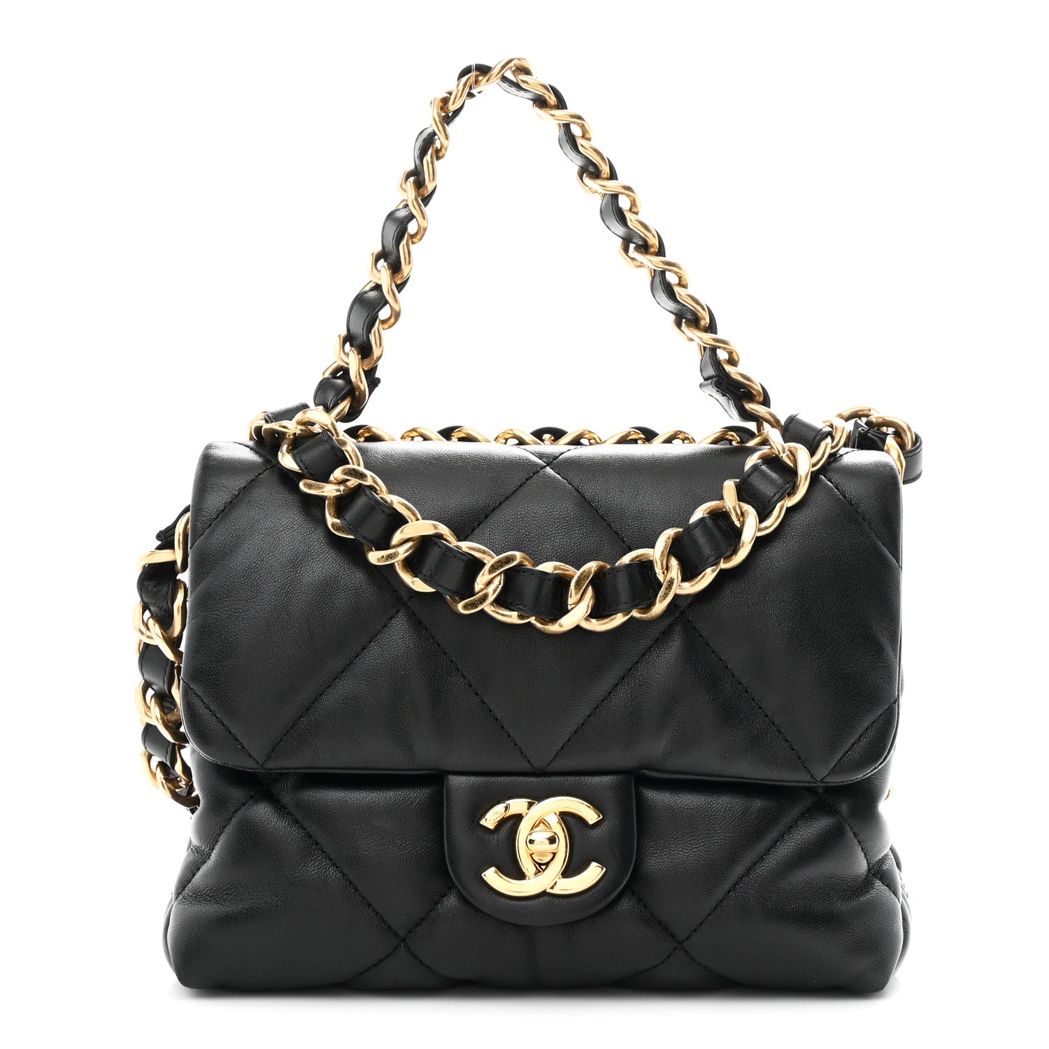 Chanel Lambskin Quilted Small Chain Top Handle Flap Black