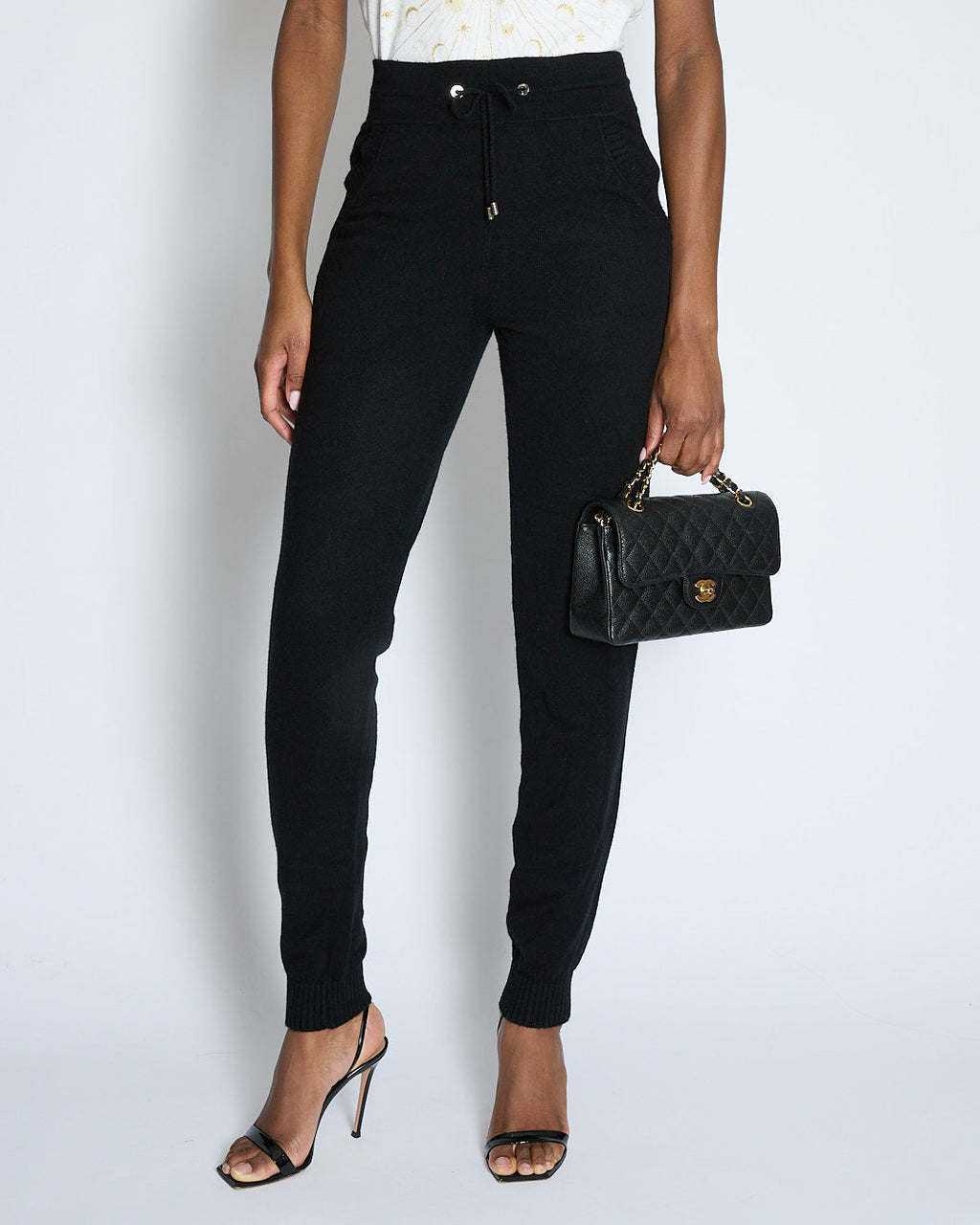 Chanel Black Wool Tracksuit Bottoms with Logo Eyelet Detail Size FR 36 (UK 8)