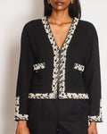 Chanel 20 Pre-Fall Black Jacket with Stones and Pearl Embellished Collar and Cuff Detail with CC Buttons Size FR 40 (UK 12)
