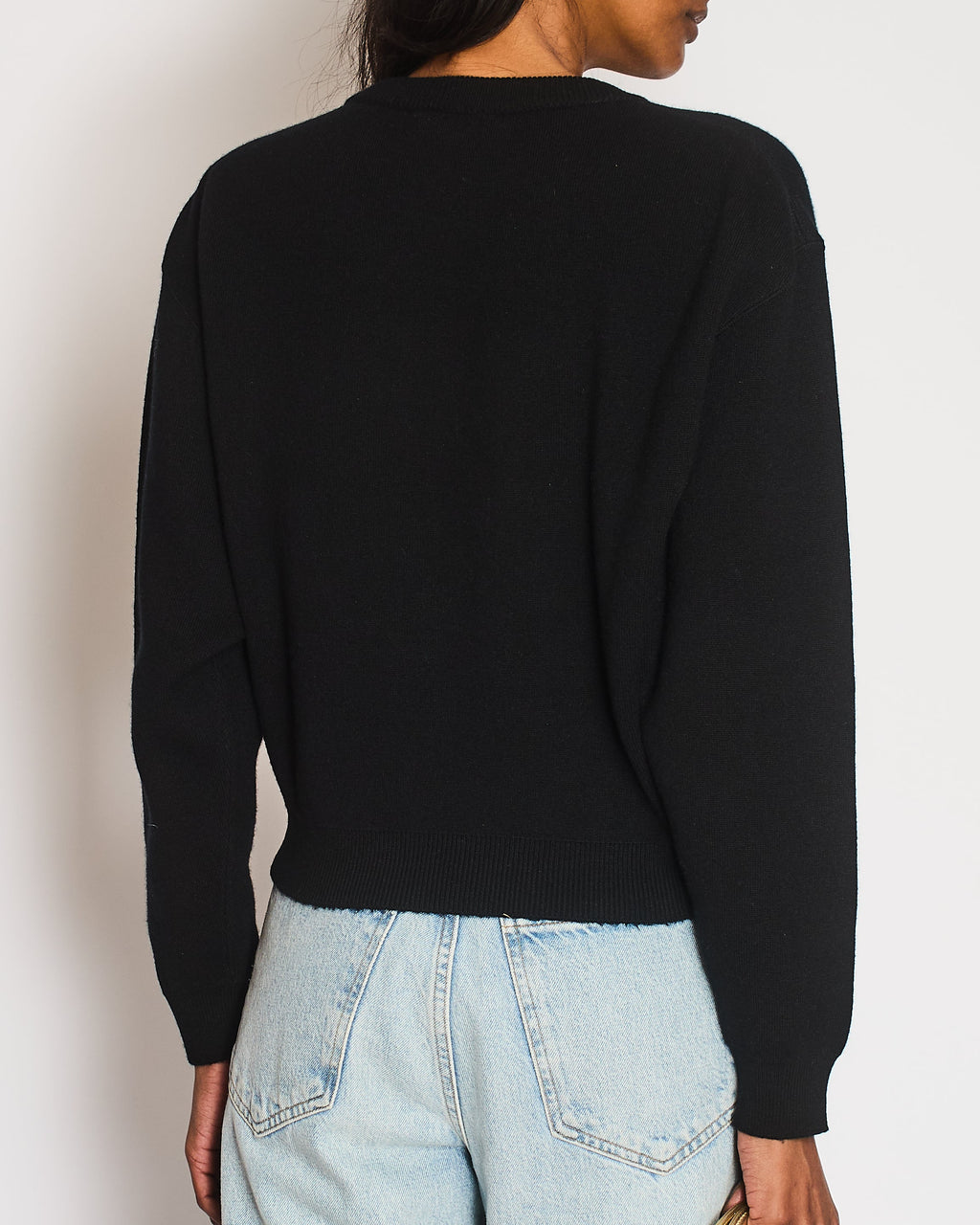Chanel Black Cashmere Coco Sweater with Coco Chanel Embroidery and Tweed and Velours CC Logo and Camellia Appliques Size FR 36 (UK 8)