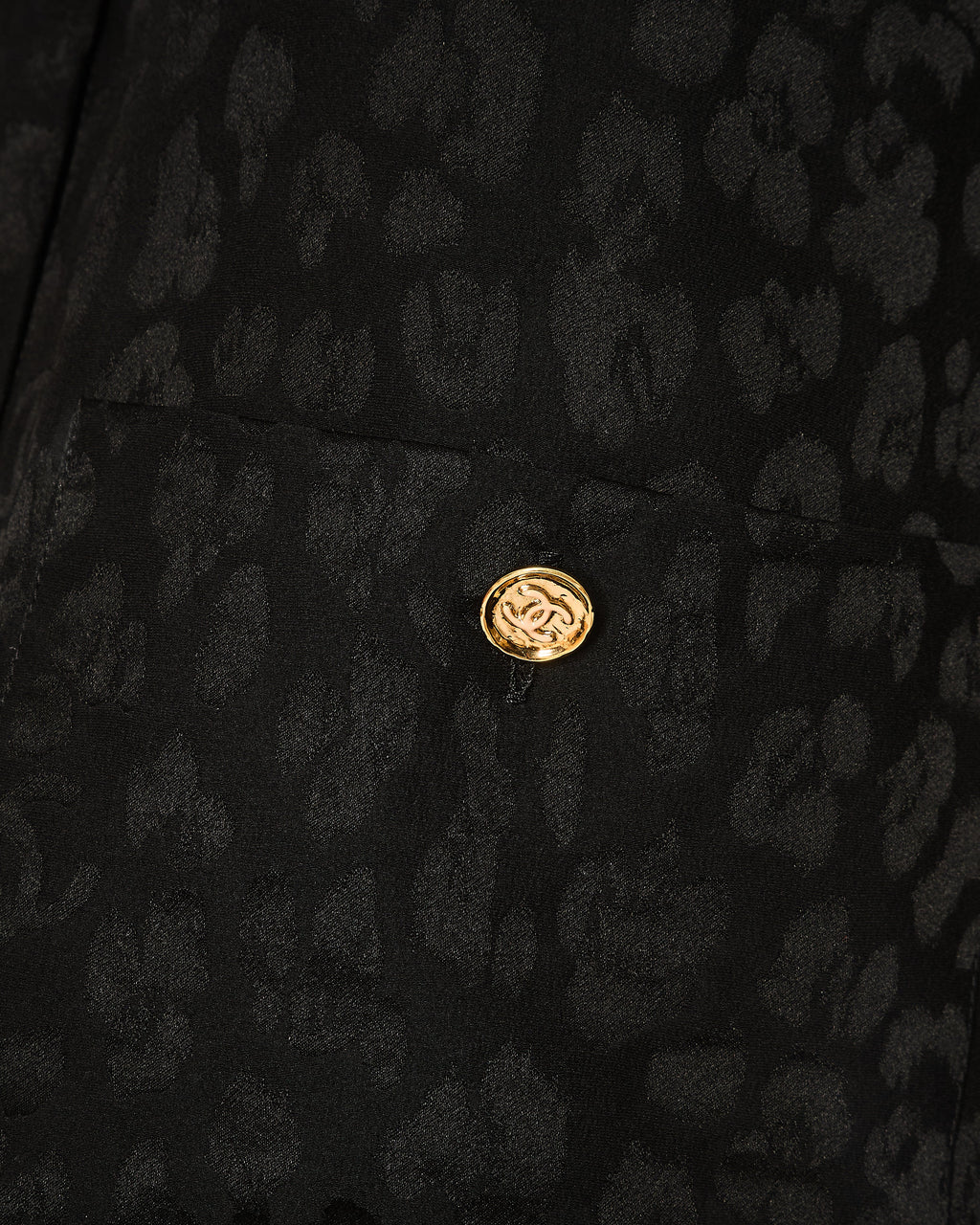 Chanel Black Silk Leopard  Print Button Down Shirt with CC Logos and Bow Detail with Gold CC Logo Buttons Size FR 34 (UK 6)