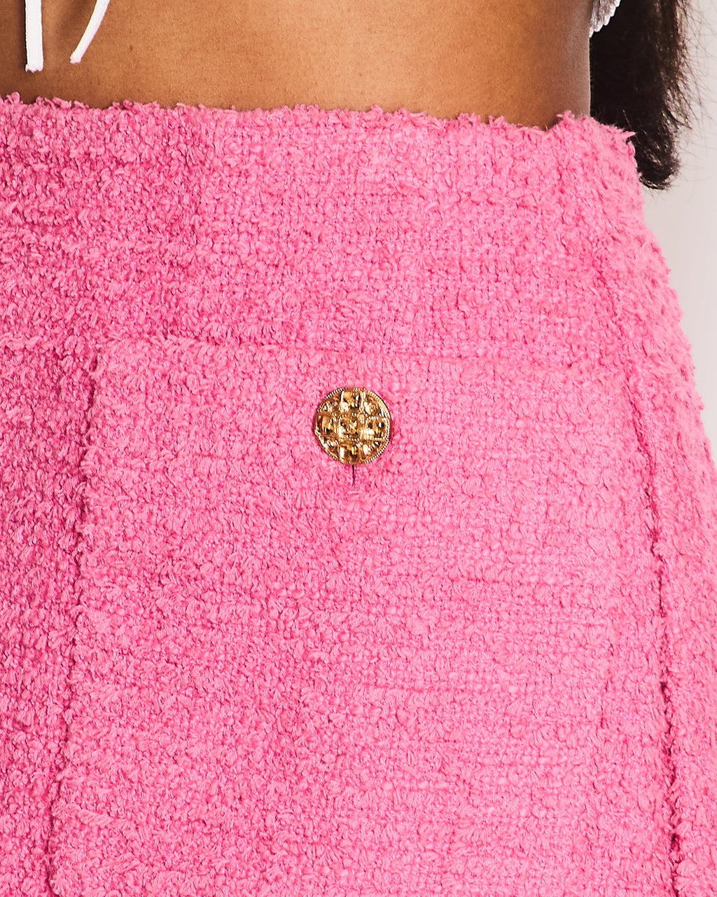 Chanel 22/S Pink Asymmetric Tweed Skirt with Pocket Detail Size FR 38 (UK 10)