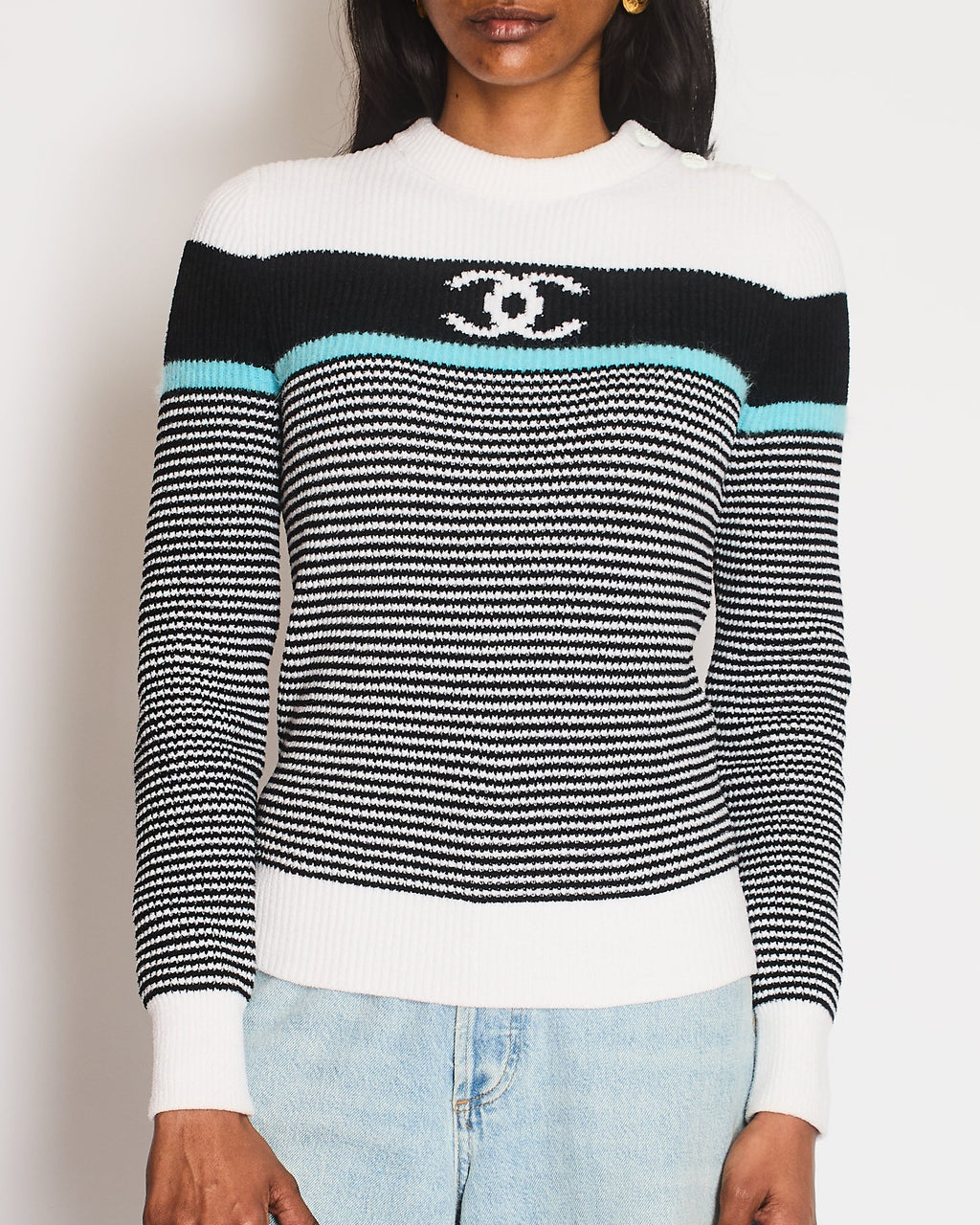 Chanel 22/B CC Striped Long Sleeve Jumper Size FR 36 (UK 8)