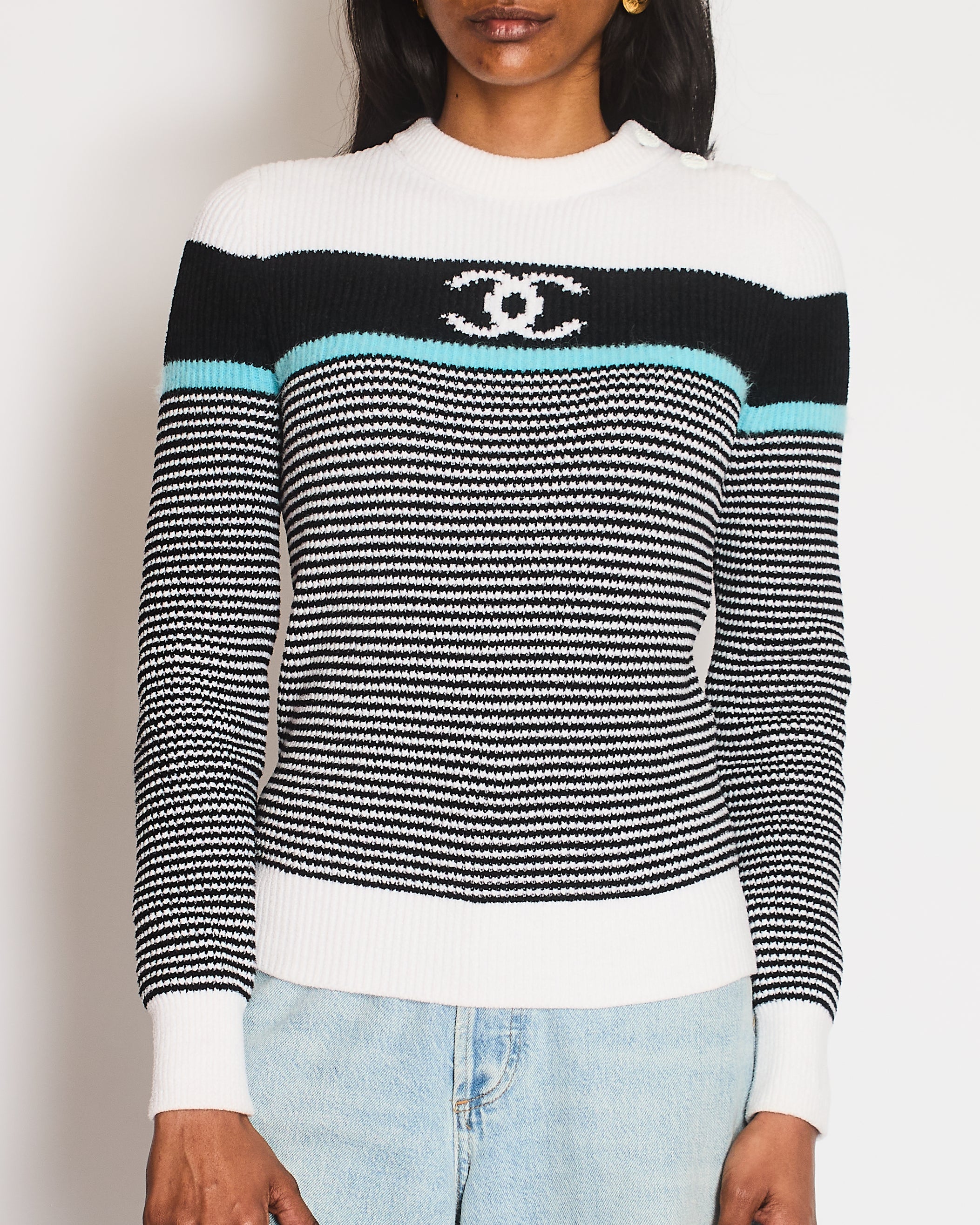 Chanel 22/B CC Striped Long Sleeve Jumper Size FR 36 (UK 8)