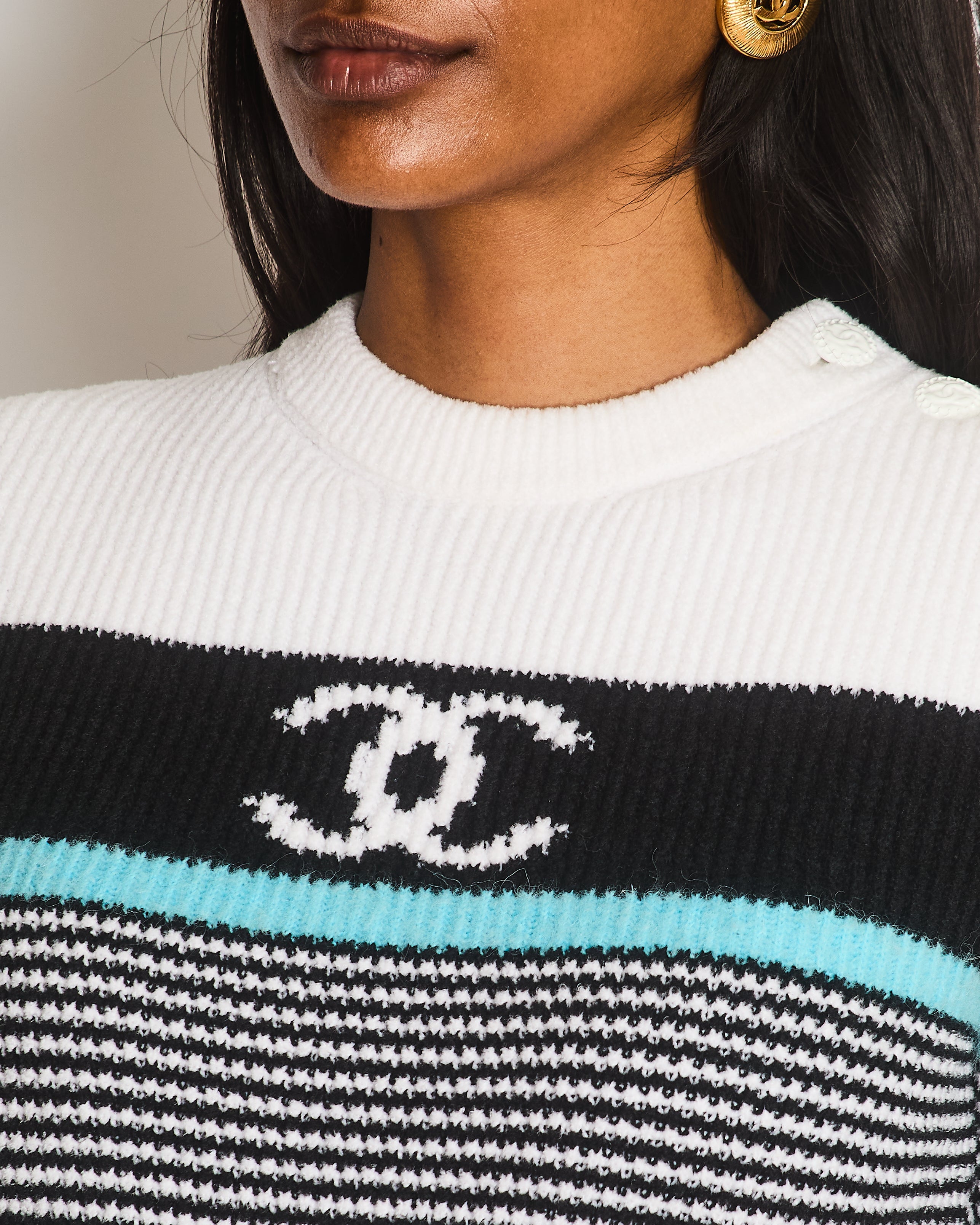Chanel 22/B CC Striped Long Sleeve Jumper Size FR 36 (UK 8)