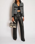 Chanel Black and White Checkered Jacket with Sequin Embellishments and Leather Trims with Black and White CC Logo Button Detail Size FR 36 (UK 8)