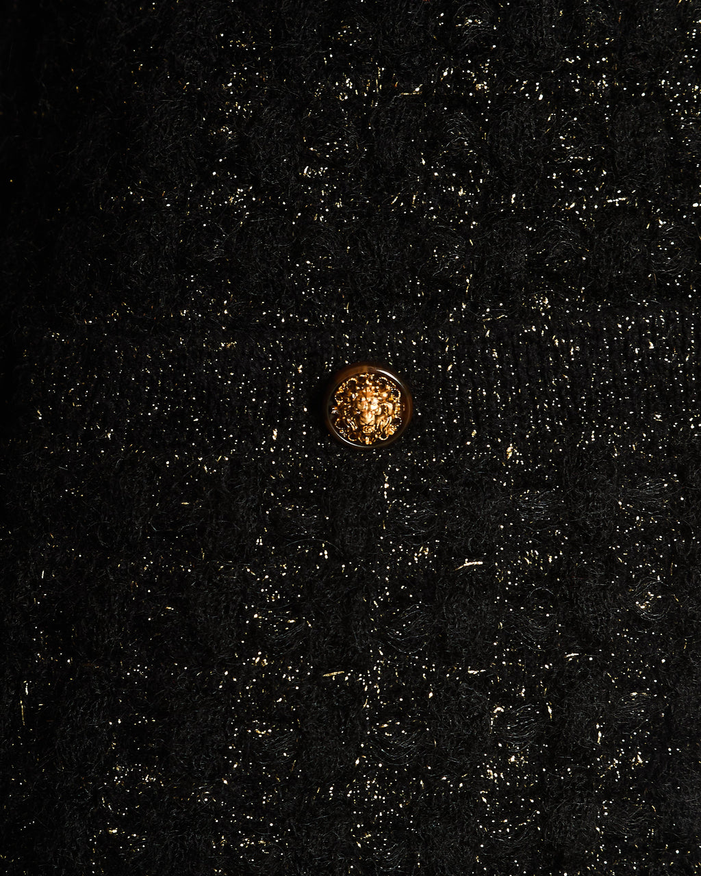 Chanel Black and Gold Metallic Cardigan with Gold Lion CC Logo Buttons Size FR 38 (UK 10)