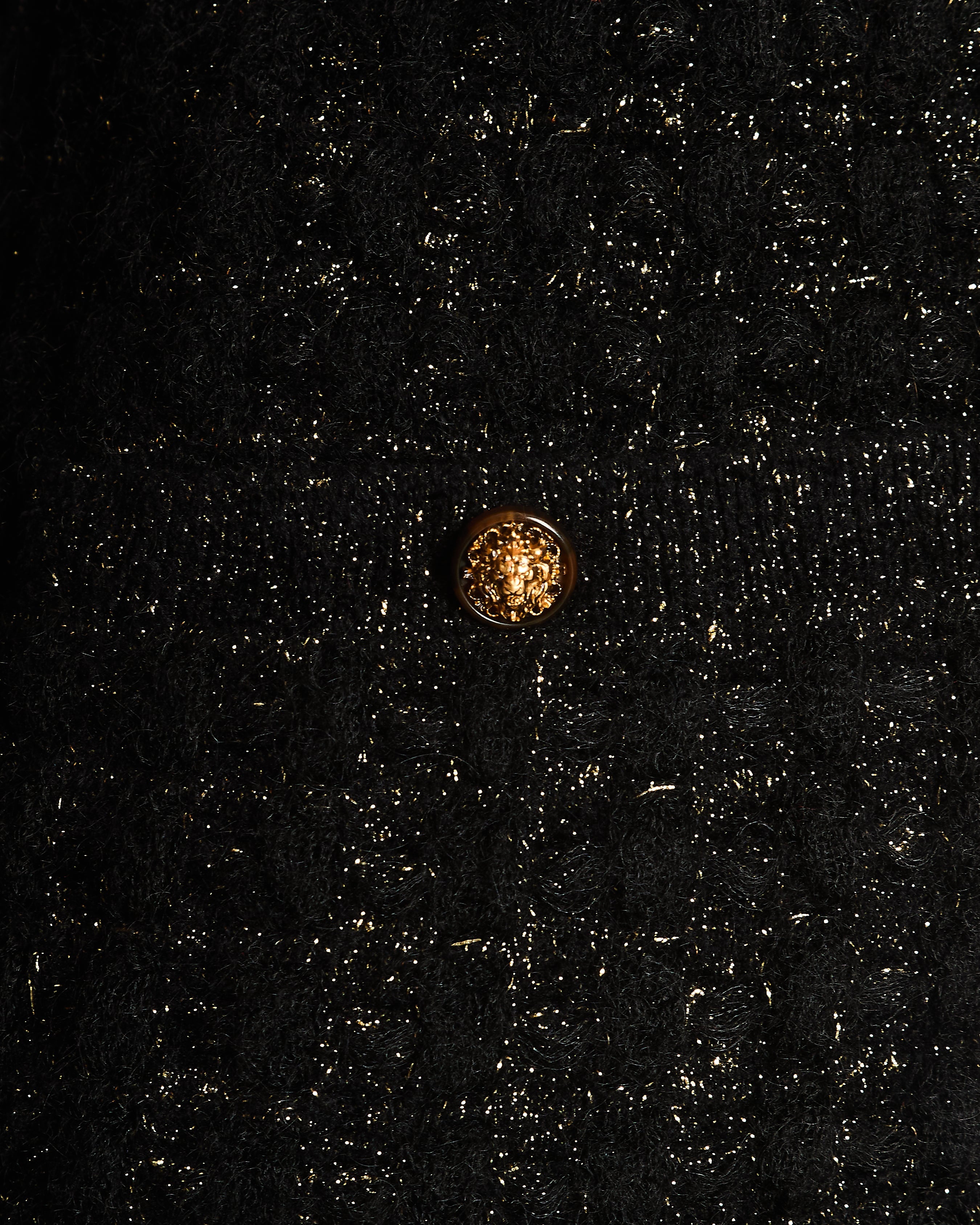 Chanel Black and Gold Metallic Cardigan with Gold Lion CC Logo Buttons Size FR 38 (UK 10)