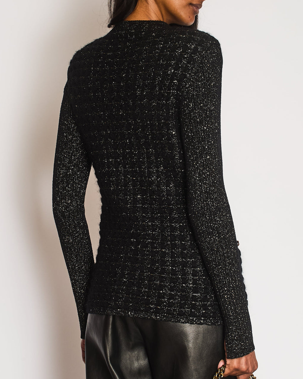 Chanel Black and Gold Metallic Cardigan with Gold Lion CC Logo Buttons Size FR 38 (UK 10)