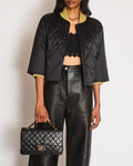 Chanel 17A Black Quilted Cropped Puffer Jacket with Gold Cuffs and Black CC Logo Zipper Size FR 36 (UK 8)