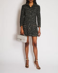 Chanel Fall 2011 Black and Gold Sequin Tweed Coat with Gold Chain Trim Detail and Black and Gold CC Logo Buttons Size FR 36 (UK 8)