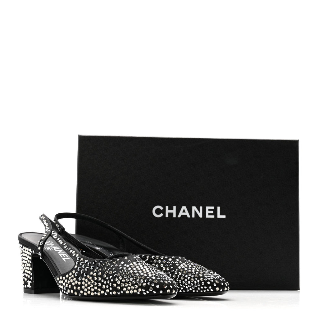 Chanel Strass Cap Toe CC Slingback Pumps 39.5 Black
