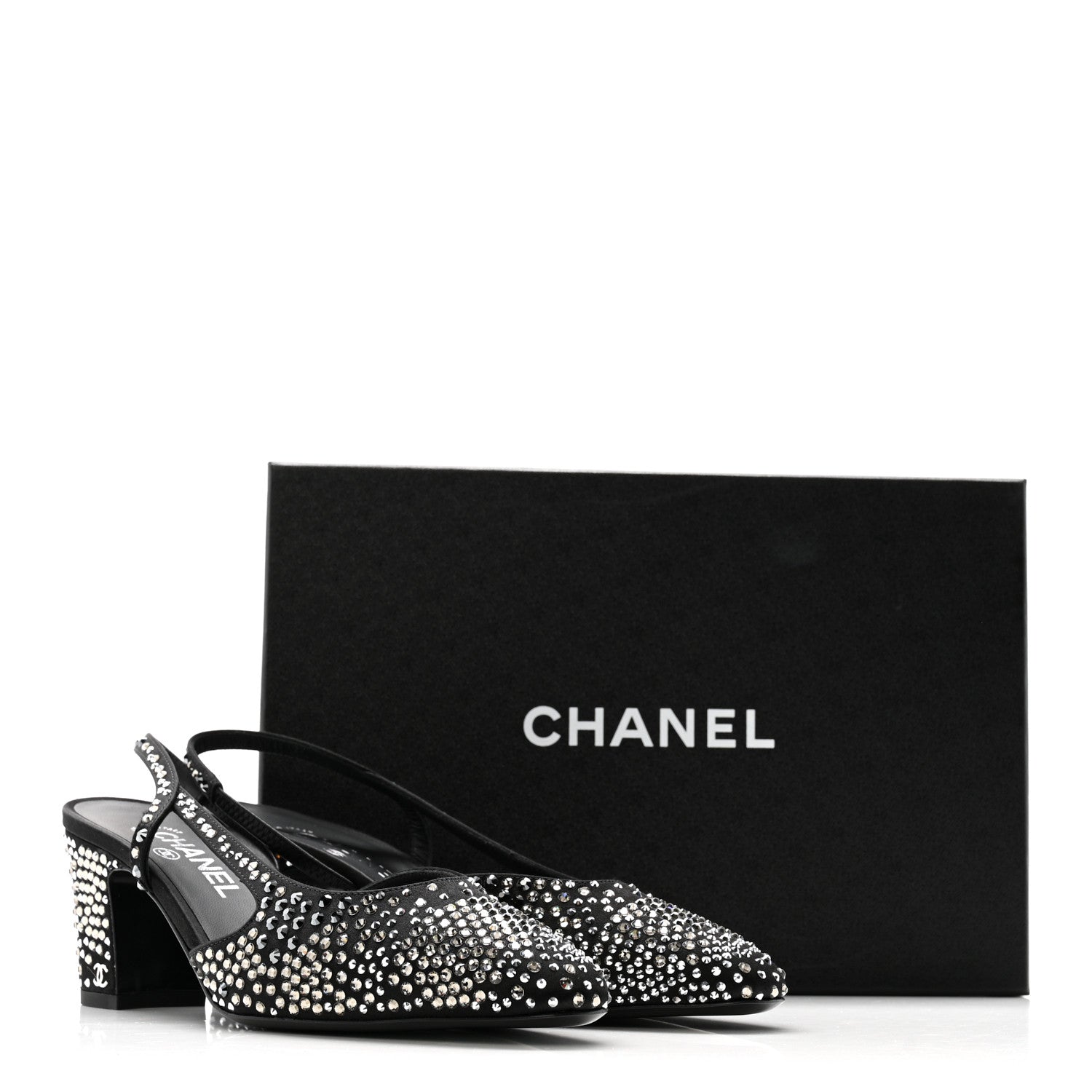 Chanel Strass Cap Toe CC Slingback Pumps 39.5 Black